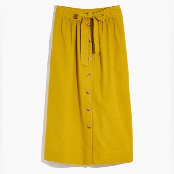 NWT Madewell Tie Palisade Button Front Midi Skirt in Linen-Cotton Size 6 - Picture 2 of 9